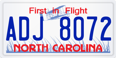 NC license plate ADJ8072