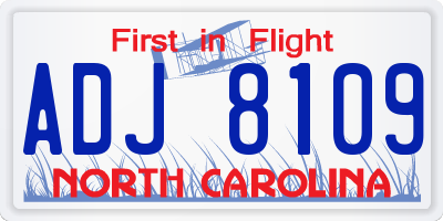 NC license plate ADJ8109