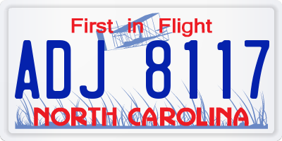 NC license plate ADJ8117