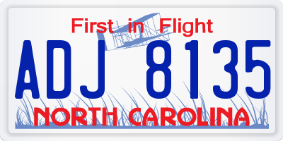 NC license plate ADJ8135