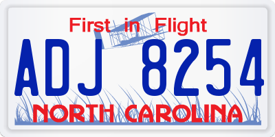 NC license plate ADJ8254