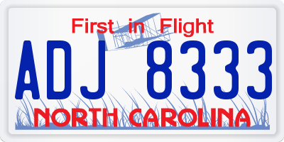 NC license plate ADJ8333