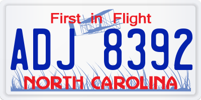 NC license plate ADJ8392