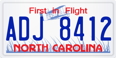 NC license plate ADJ8412