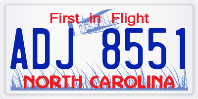 NC license plate ADJ8551