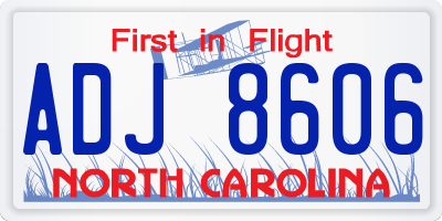 NC license plate ADJ8606