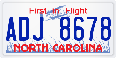 NC license plate ADJ8678