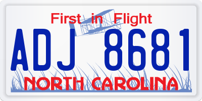 NC license plate ADJ8681
