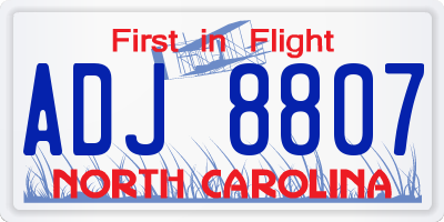 NC license plate ADJ8807