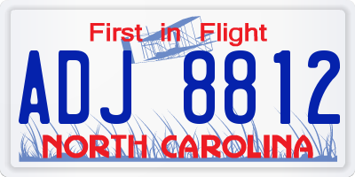 NC license plate ADJ8812