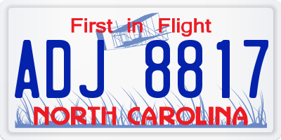 NC license plate ADJ8817