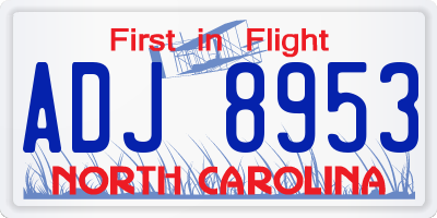 NC license plate ADJ8953