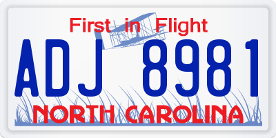 NC license plate ADJ8981