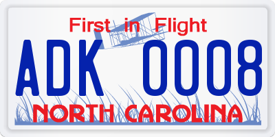 NC license plate ADK0008
