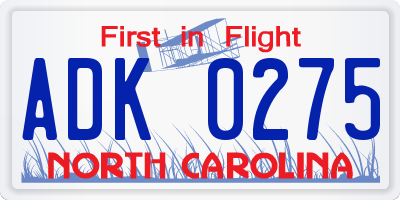NC license plate ADK0275