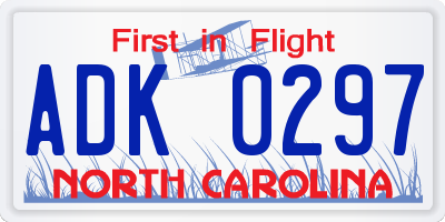 NC license plate ADK0297