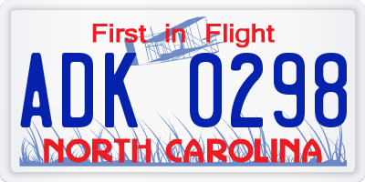 NC license plate ADK0298