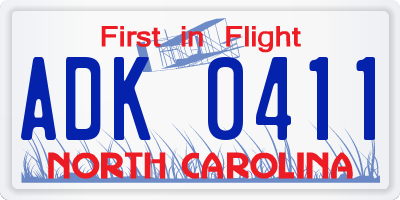 NC license plate ADK0411
