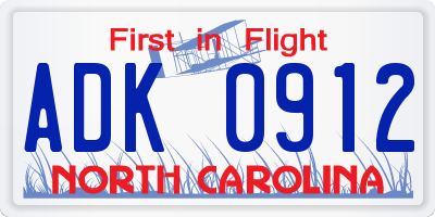 NC license plate ADK0912