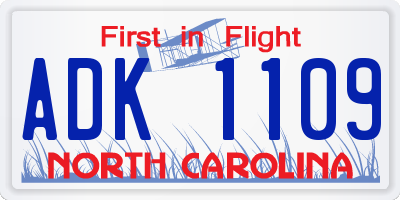 NC license plate ADK1109