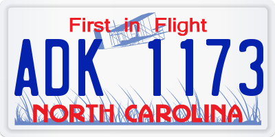 NC license plate ADK1173
