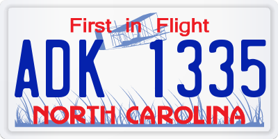 NC license plate ADK1335