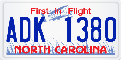 NC license plate ADK1380