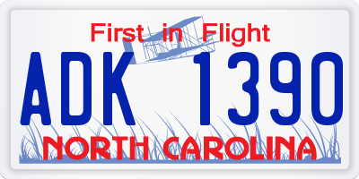 NC license plate ADK1390