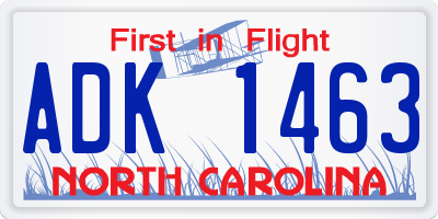 NC license plate ADK1463
