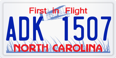 NC license plate ADK1507