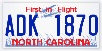 NC license plate ADK1870