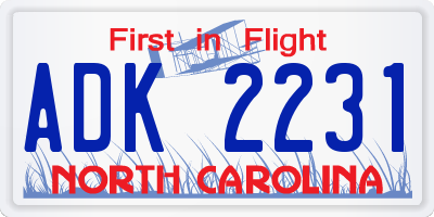 NC license plate ADK2231