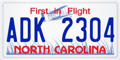 NC license plate ADK2304
