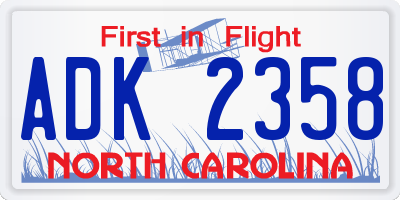 NC license plate ADK2358