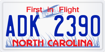 NC license plate ADK2390