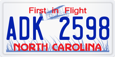 NC license plate ADK2598