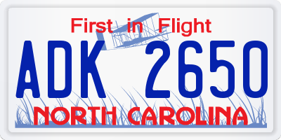 NC license plate ADK2650