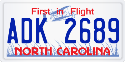 NC license plate ADK2689