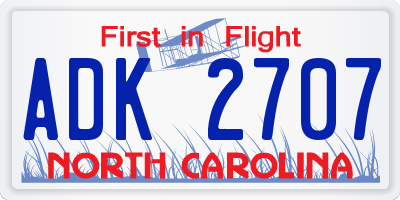 NC license plate ADK2707