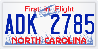 NC license plate ADK2785