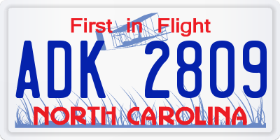 NC license plate ADK2809