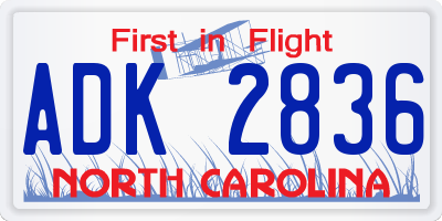 NC license plate ADK2836