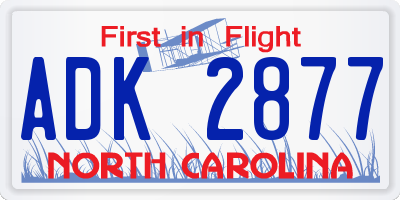 NC license plate ADK2877