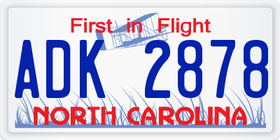 NC license plate ADK2878