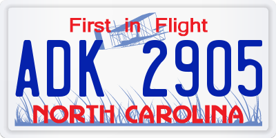 NC license plate ADK2905