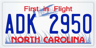 NC license plate ADK2950