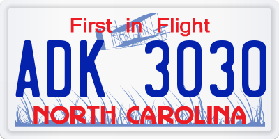 NC license plate ADK3030