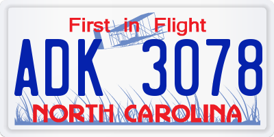 NC license plate ADK3078