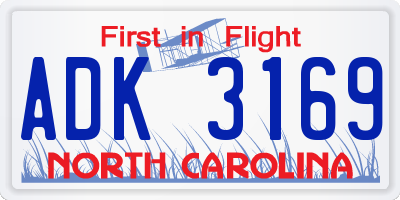NC license plate ADK3169