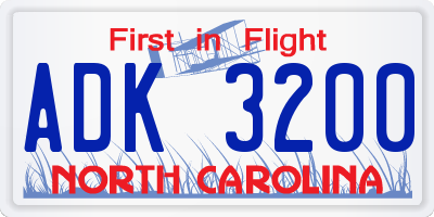 NC license plate ADK3200